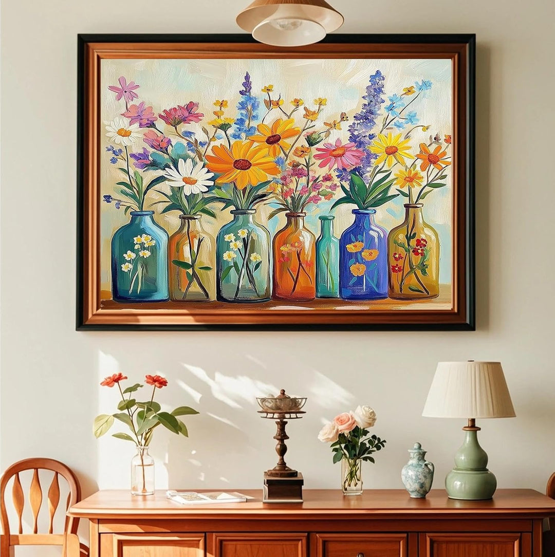JATOK 3 Stück Malen Nach Zahlen Erwachsene -40x50cm, DIY Blumen Gemälde für Anfänger, Handgemalt Ölg