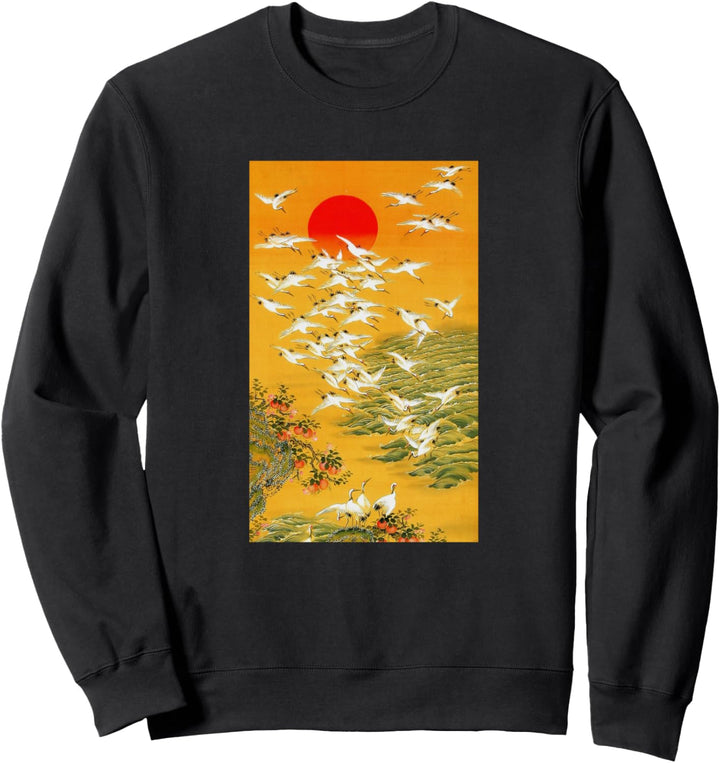 Japanischer Kranich-Holzschnitt Hokusai Kunst Ästhetische Sweatshirt