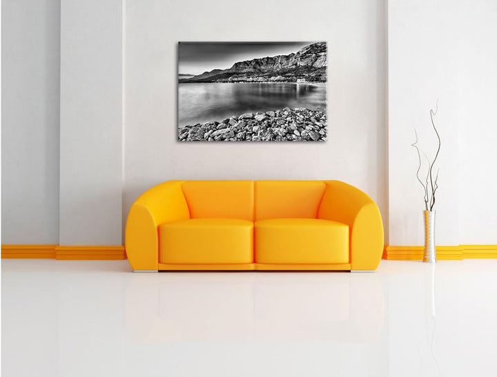 Pixxprint Meer an Traumstadt / 100x70cm Leinwandbild bespannt auf Holzrahmen/Wandbild Kunstdruck Dek