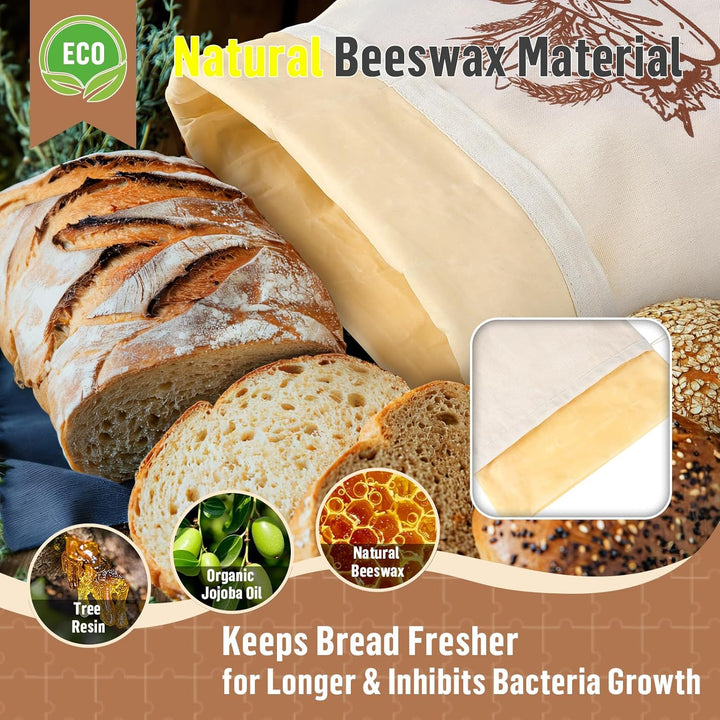 2 Stück 43 * 32,5cm Brotbeutel mit Bienenwachstuch Innenfutter Wiederverwendbare Brottüten Brot Obst