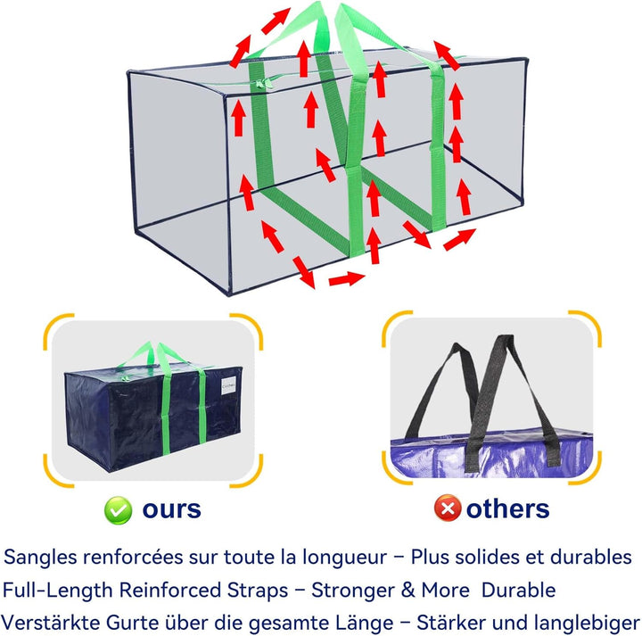 VOUNOT 10 Stück Umzugstaschen Gross, Faltbare Aufbewahrungstasche mit Stabilen Griffen und Rucksackg