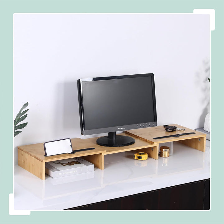 Relaxdays Monitorständer, 2 Monitore, ausziehbare Segmente, Breite 74-105 cm, ergonomische PC Ablage