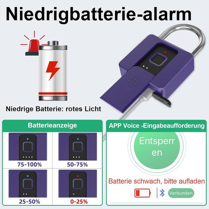 Vorhängeschloss mit Fingerabdruck, Eseesmart Smart Schloss mit Schlüssel Fingerabdruck App, Wetterfe