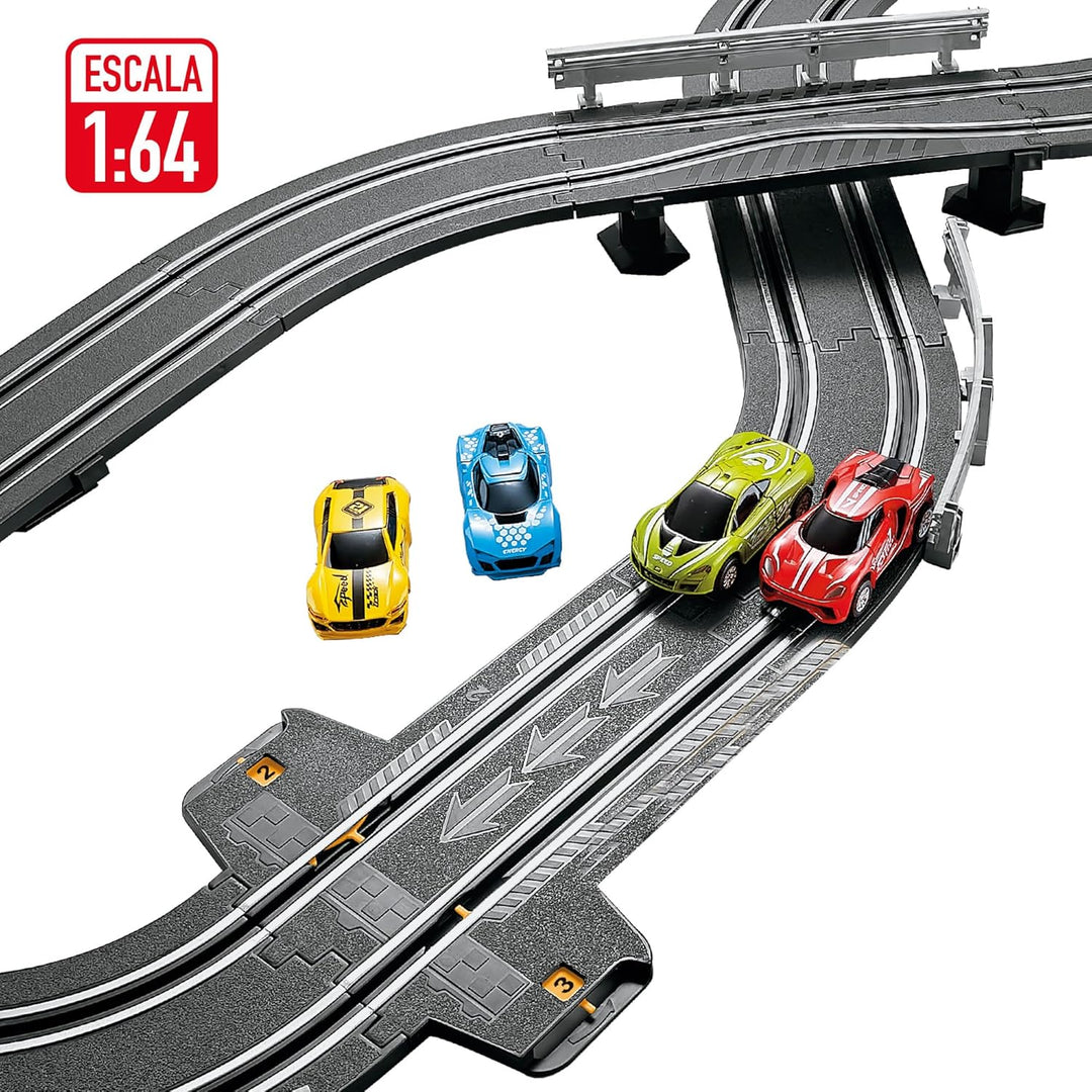 Colorbaby Speed & Go Elektrische Rennstrecke, 2 Autos, Massstab 1:64, Grösse 93 x 43 cm, Länge 232 c