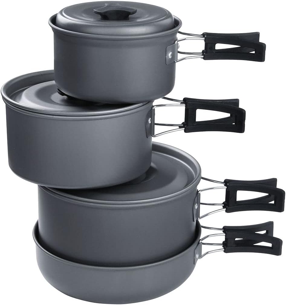 yourGEAR Ranger V Topf Pfannen Set für 4-5 Mann 7 TLG. Camping Kochset Kochgeschirr im Netzbeutel