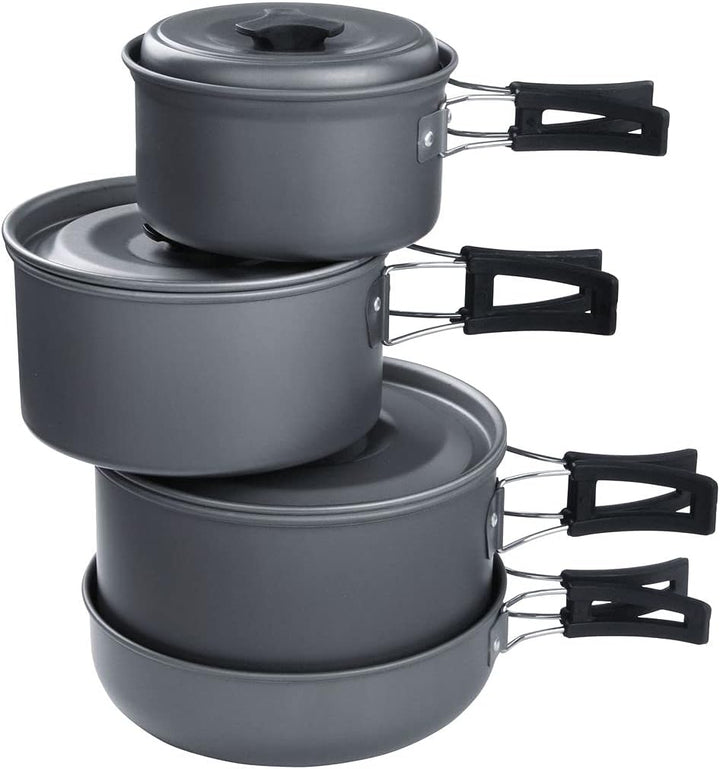 yourGEAR Ranger V Topf Pfannen Set für 4-5 Mann 7 TLG. Camping Kochset Kochgeschirr im Netzbeutel