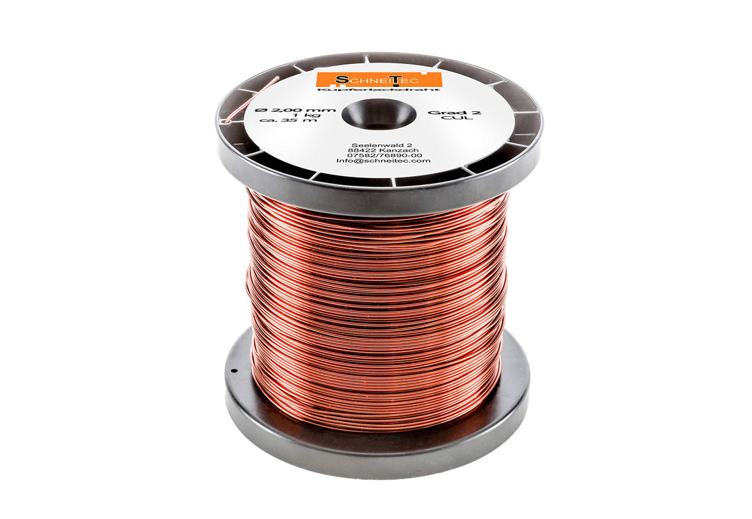 Kupferlackdraht W210 Ø 2,00 mm 1 kg CU Lackdraht Grad 2 CUL Kupferdraht Gewicht 1 Kilogramm Durchmes