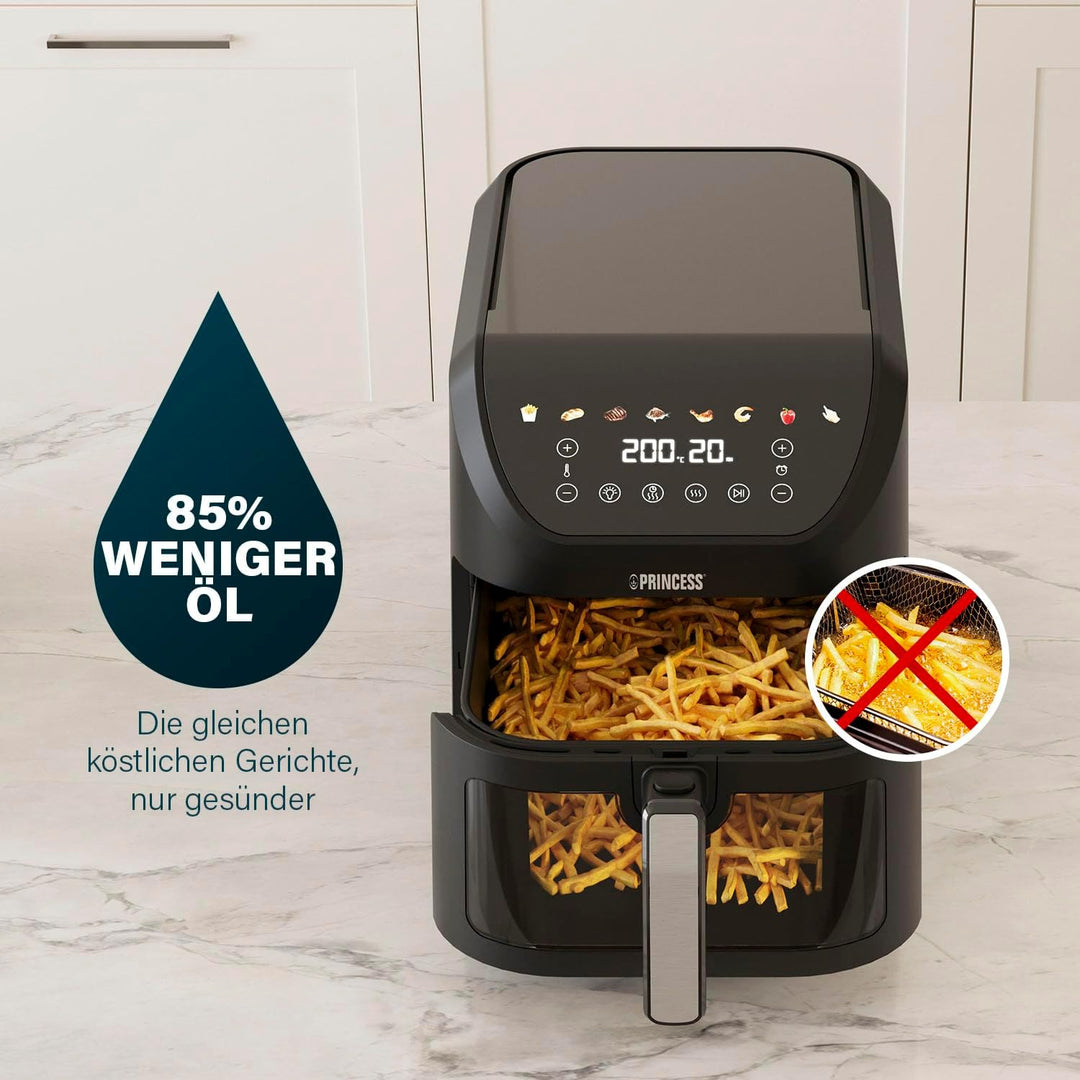 Princess SlimFry Airfryer, 8L Fassungsvermögen, 2000W, 8 Programme, Digitales Touchscreen, Einstellb