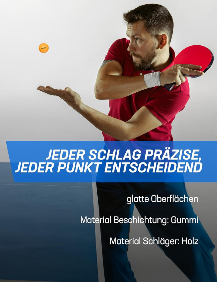 JELEX Sidespin 4er-Set Tischtennis Schläger aus Holz, mit unterschiedlich gefärbter Vorder- und Rück