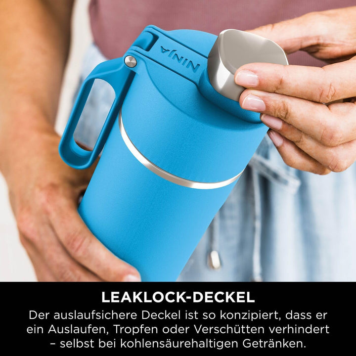 Ninja Thirsti Wasserflasche, Thermobecher to go, Tropenblau, DW1801EUUKSB | 530 ml, auslaufsicherer