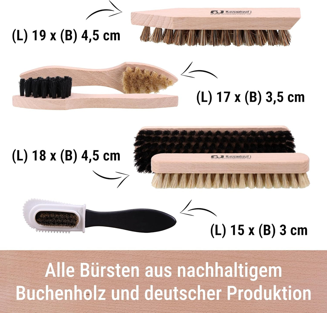Langlauf Schuhbedarf Schuhputzset II 9tlg I Schuhbürsten Set zum putzen, Made in Germany I Schuhpfle