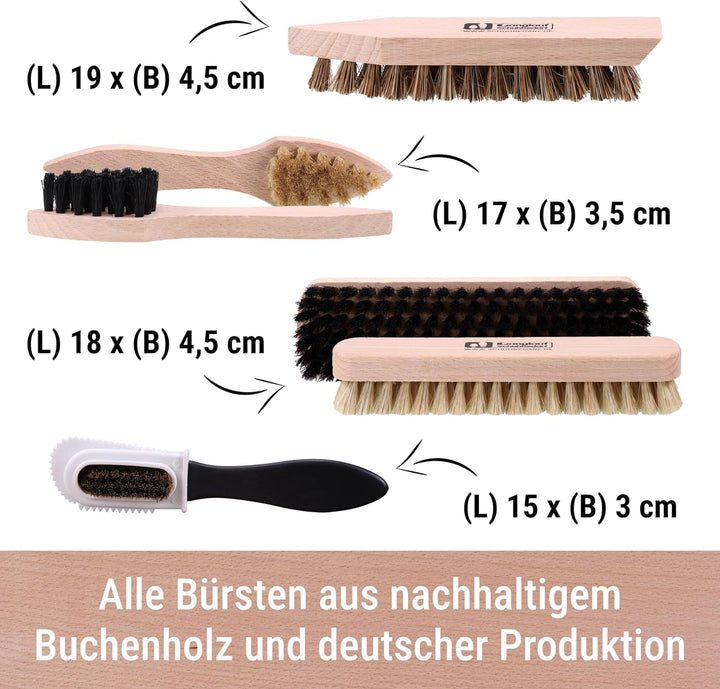 Langlauf Schuhbedarf Schuhputzset II 9tlg I Schuhbürsten Set zum putzen, Made in Germany I Schuhpfle
