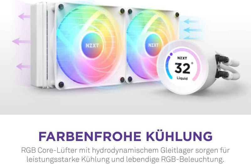 NZXT Kraken Elite 280 RGB - RL-KR28E-W1-280mm AIO CPU Wasserkühlung - 2,36" LCD Display 640x640-2x14