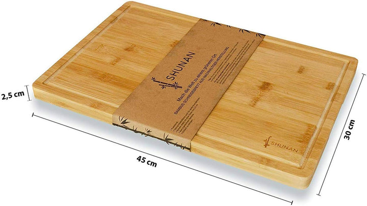 Grosses Massives Bambus Schneidebrett Shunan I Holz-Brett Küche 45x30cm I Premium Qualität I Küchenb