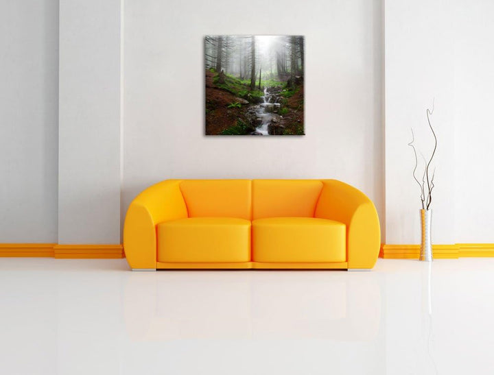 Pixxprint Bach im Wald, Format: 70x70 auf Leinwand, XXL riesige Bilder fertig gerahmt mit Keilrahmen