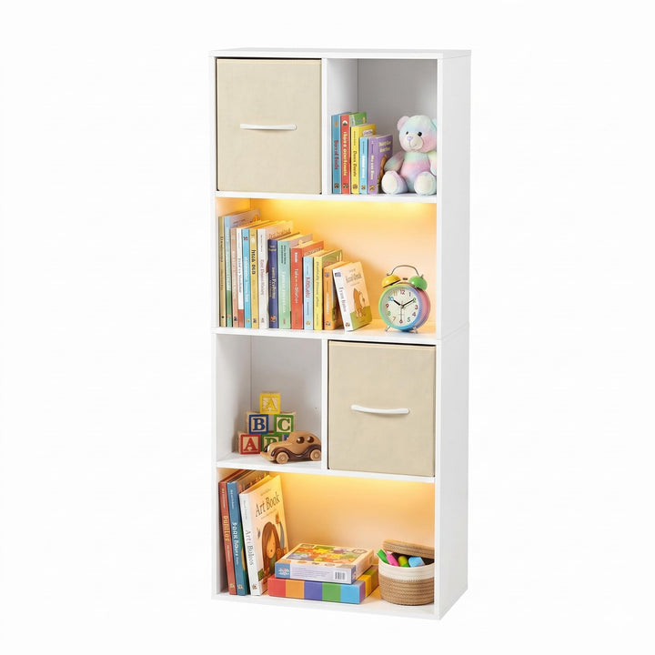 Kinderregal Spielzeugregal mit Boxen,6 Fächern,LED,Kinderzimmer Regal Kinder Bücherregal mit Kinderk