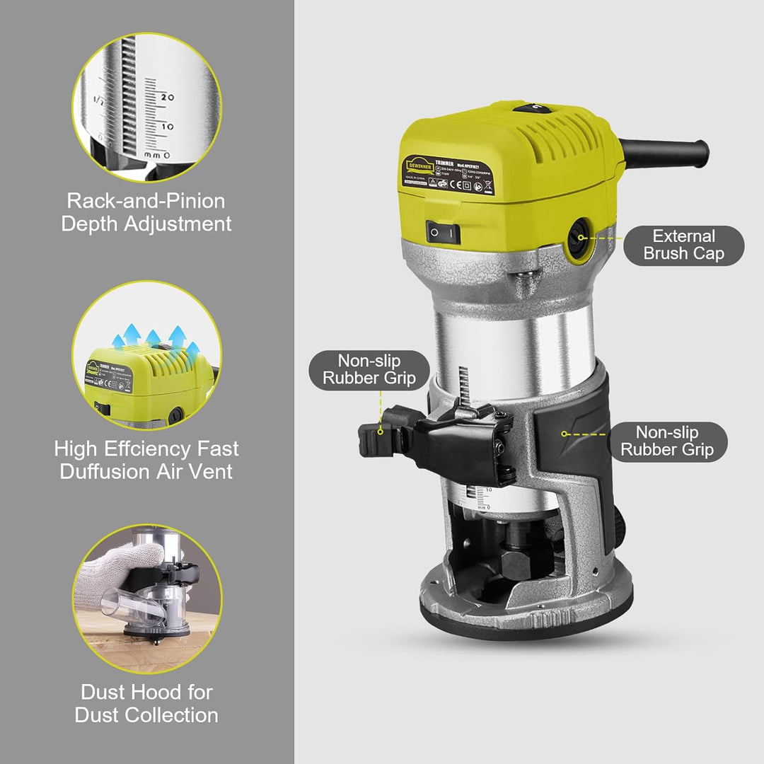 DEWINNER Holzfräse Oberfräse, Oberfräse Trimmer Router Elektrische Fräsmaschine Holzwerkzeug 710 W,