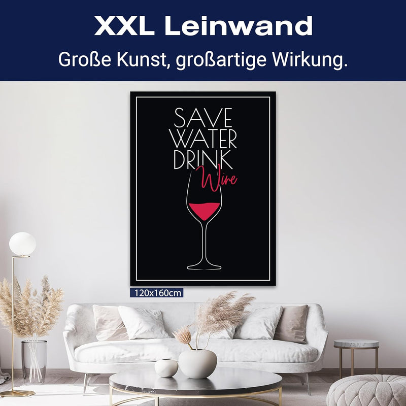 wandmotiv24 Leinwandbild Essen & Trinken, 80x60cm, Hochformat, Spruch, Weinglas, Deko, Bilder auf Le