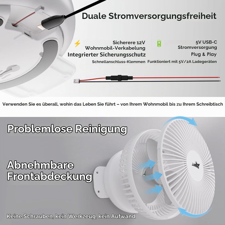 2012 ZOIZ 12V Wohnmobil Wandventilator mit LED Licht – Leiser oszillierender Ventilator für Caravan,