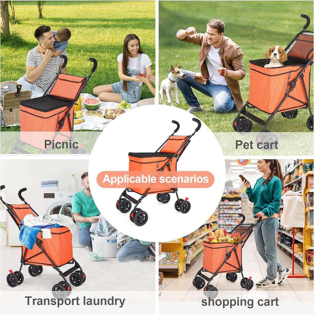 Faltbarer Einkaufswagen, patentiert, 27,2 kg Kapazität, minimalistisch, Orange