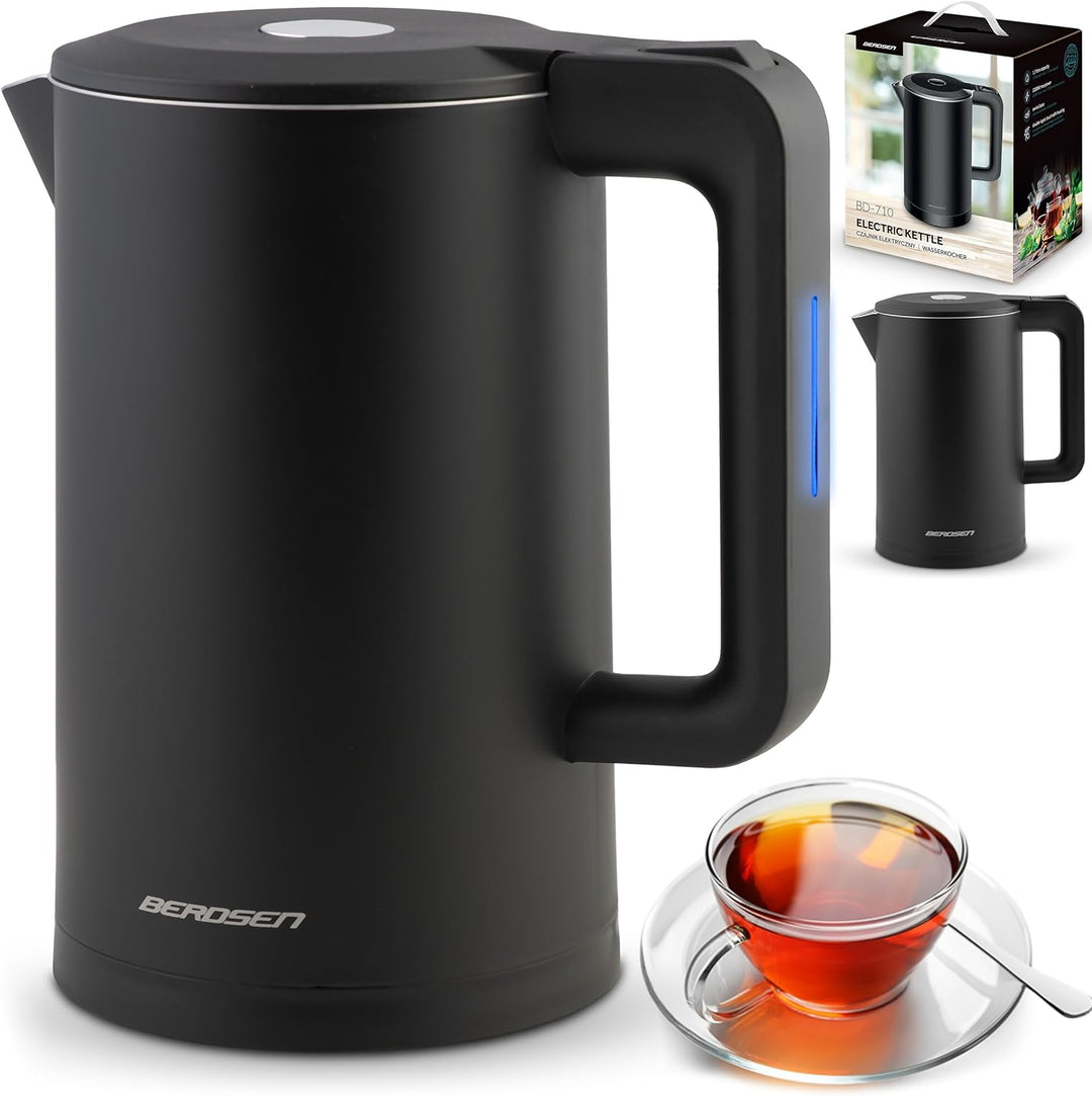 Berdsen Wasserkocher Edelstahl Mit Kalkfilter 1,7 L Fassungsvermögen 2200 Watt LED Beleuchtung Doppe