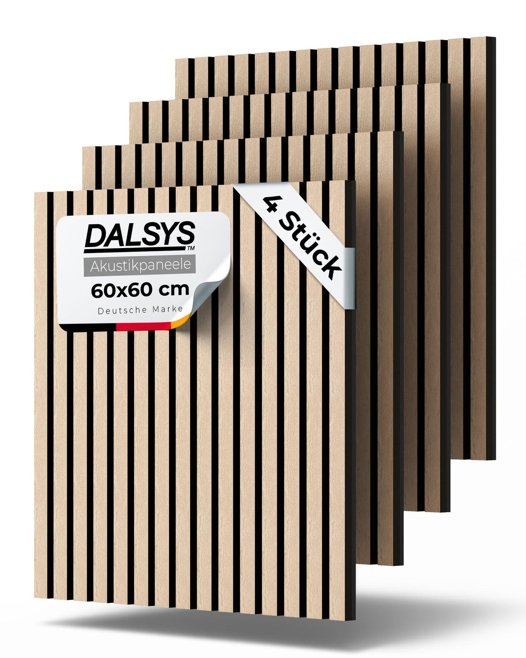 Dalsys Akustikpaneele 60x60cm, 4 Stück Eiche hell, Wandverkleidung Wanpaneele Holz, Lamellenwand mit