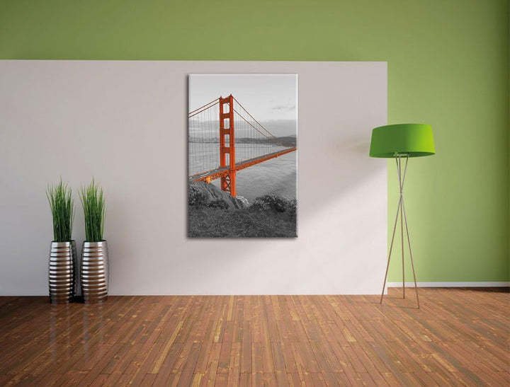 Pixxprint Golden Gate Bridge San Francisco, Format: 80x120 auf hochkantiges Leinwand, XXL riesige Bi