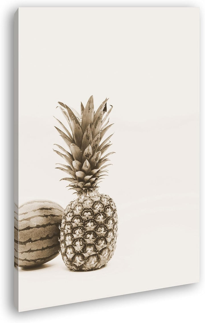 Ananas Melone Format: 80x60 Effekt: Sepia als Leinwand, Motiv fertig gerahmt auf Echtholzrahmen, Hoc