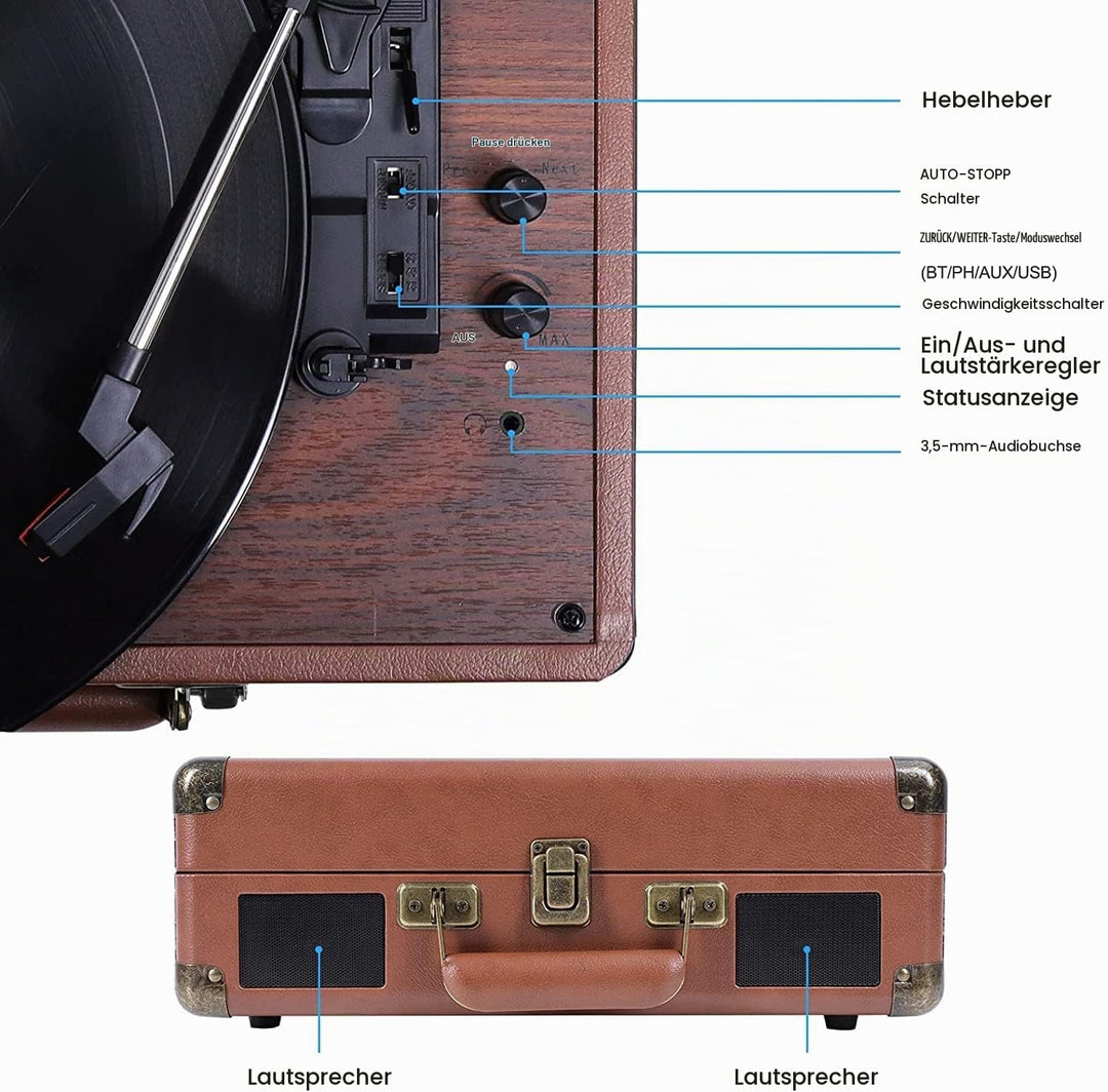 VOKSUN Plattenspieler,Record Player Bluetooth USB Record Player Vinyl Turntable Vinyl to MP3 Functio