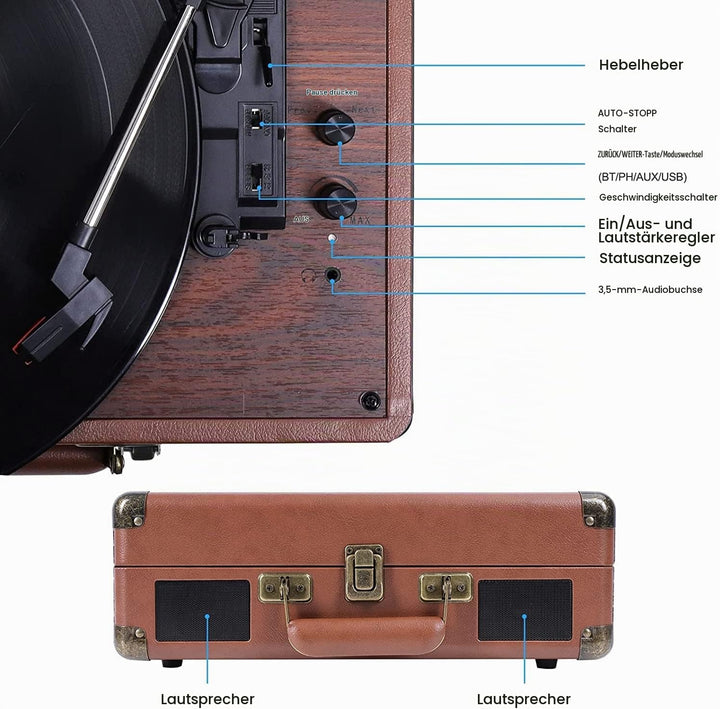 VOKSUN Plattenspieler,Record Player Bluetooth USB Record Player Vinyl Turntable Vinyl to MP3 Functio