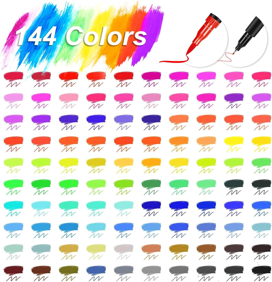 TrendGate Dual Brush Pen Set, 144 Farben Fineliner und Pinselstifte Set, Doppel Filzstifte Dicke und