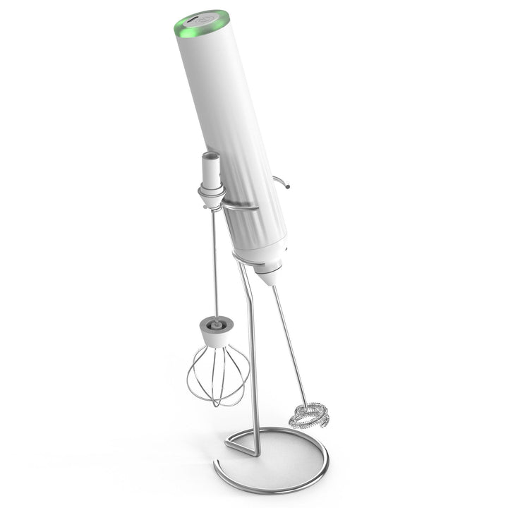 Meichoon Handheld Milchaufschäumer Mini Elektrischer Schneebesen mit 2 Rührköpfen mit Edelstahlständ