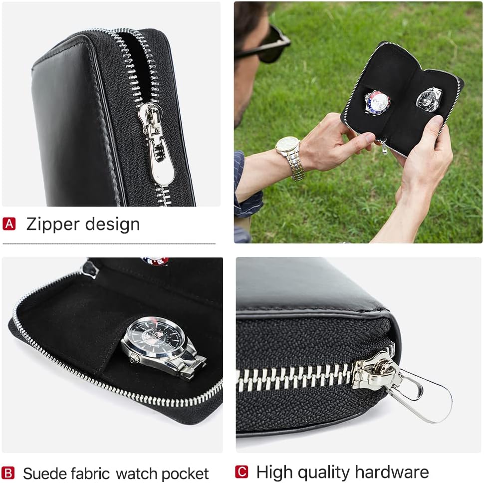 Hiram Uhr Travel Case für 2 Uhren Handgemachte Leder Uhren Aufbewahrungsbox Tragbare Uhr Reise Organ