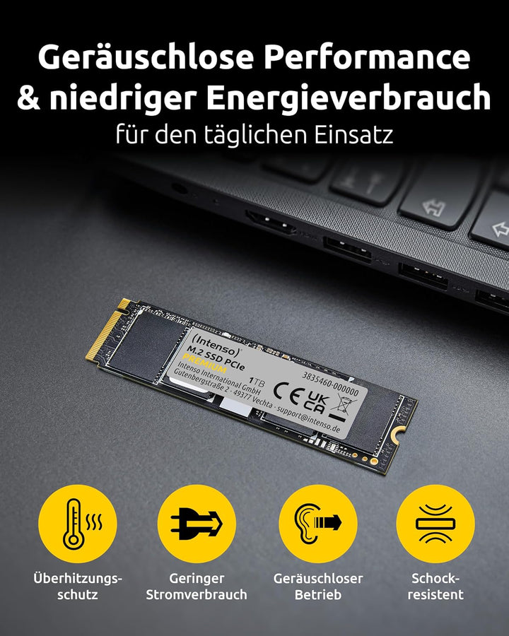 Intenso 250GB M.2 SSD PCIe Premium, bis zu 2100 MB/s, (PCI Express Gen.3x4 NVMe 1.3, Solid State Dri