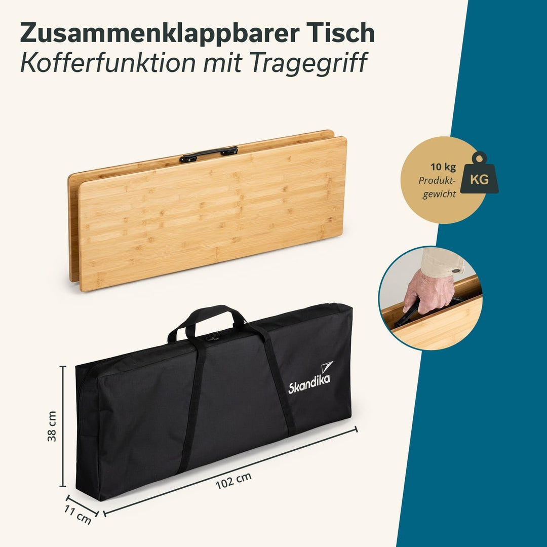 Skandika Campingtisch Tobro | Klapptisch mit Bambus Tischplatte, klappbar, stufenlos höhenverstellba