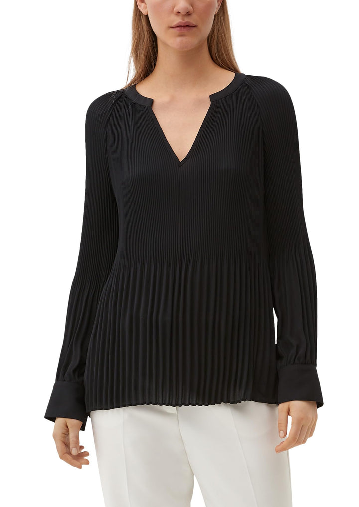s.Oliver s.Oliver Black Label Damen Bluse – Plissee-Struktur, Tunika-Ausschnitt, Langarm – Elegant f