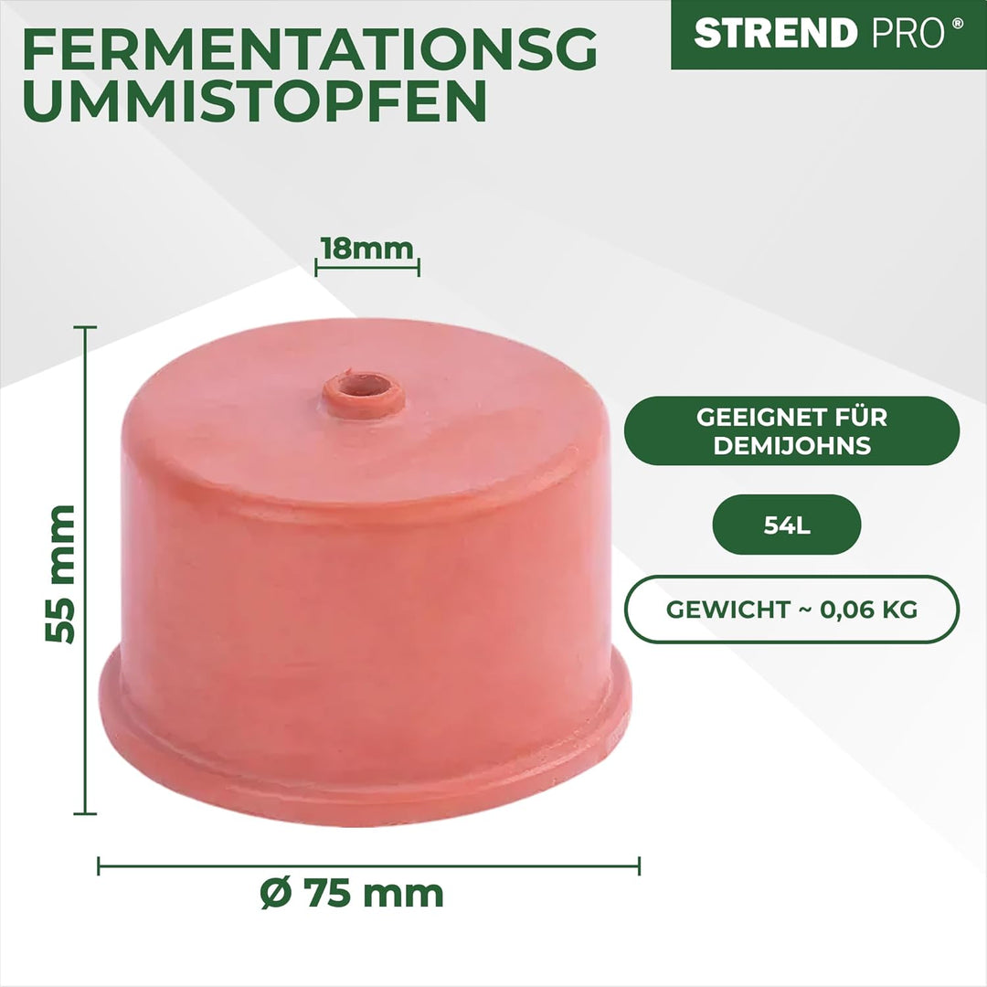 STREND PRO Gummistopfen 75mm mit Bohrung | Gärstopfen für Gärspund & Gärröhrchen | Gummi Stopfen für
