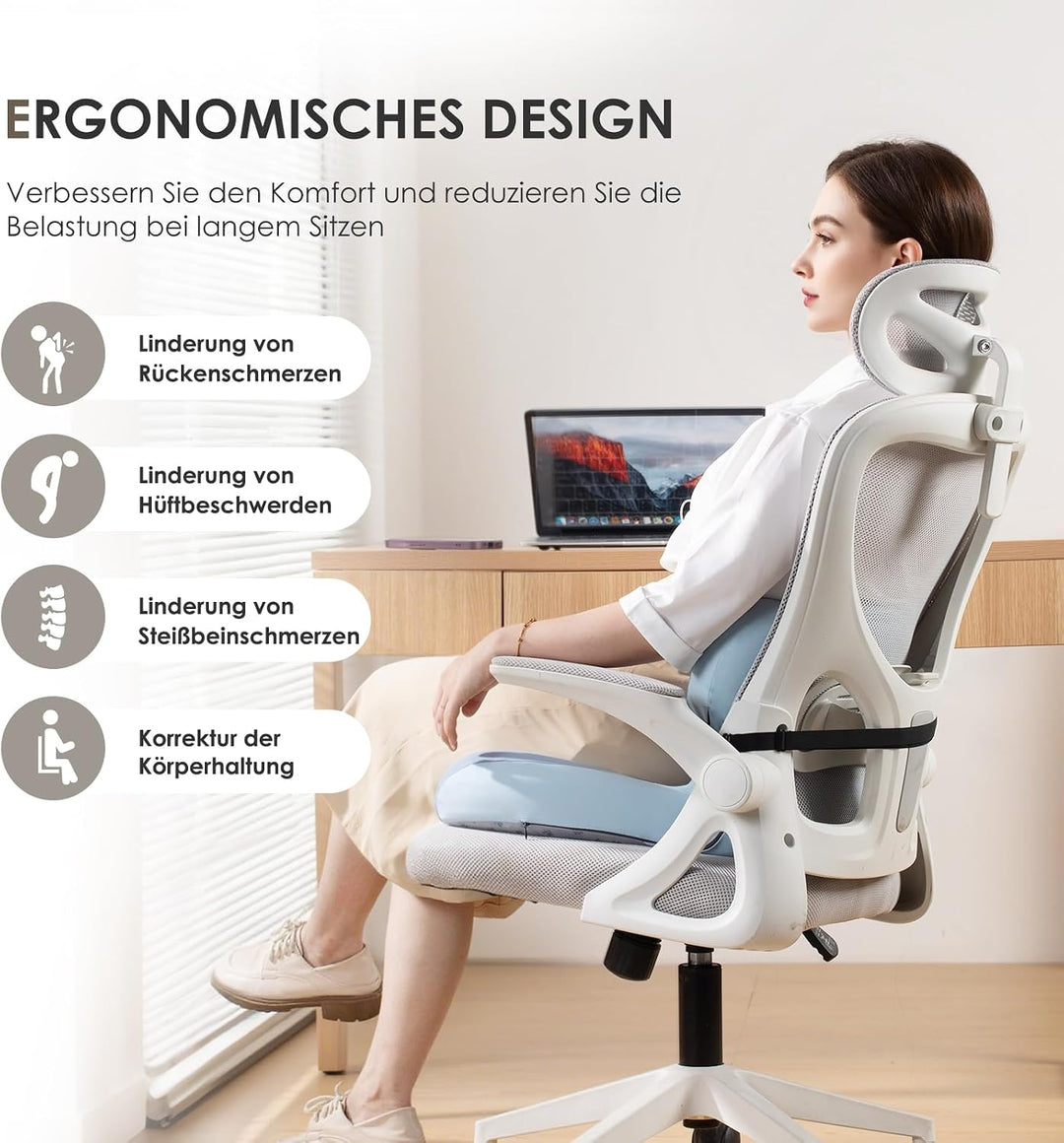 FLORICH Sitzkissen Orthopädisch und Lendenstützkissen Memory-Schaum Ergonomisches Sitzkissen einteil
