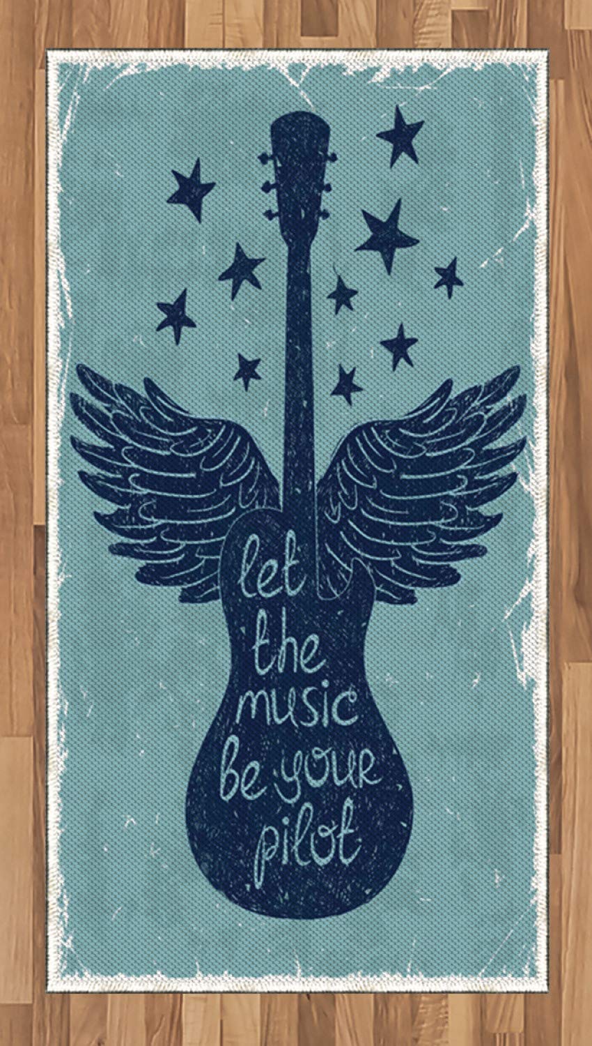 ABAKUHAUS Retro Teppich, Musik-Gitarren-Flügel blau, Deko-Teppich Digitaldruck, Färben mit langfrist