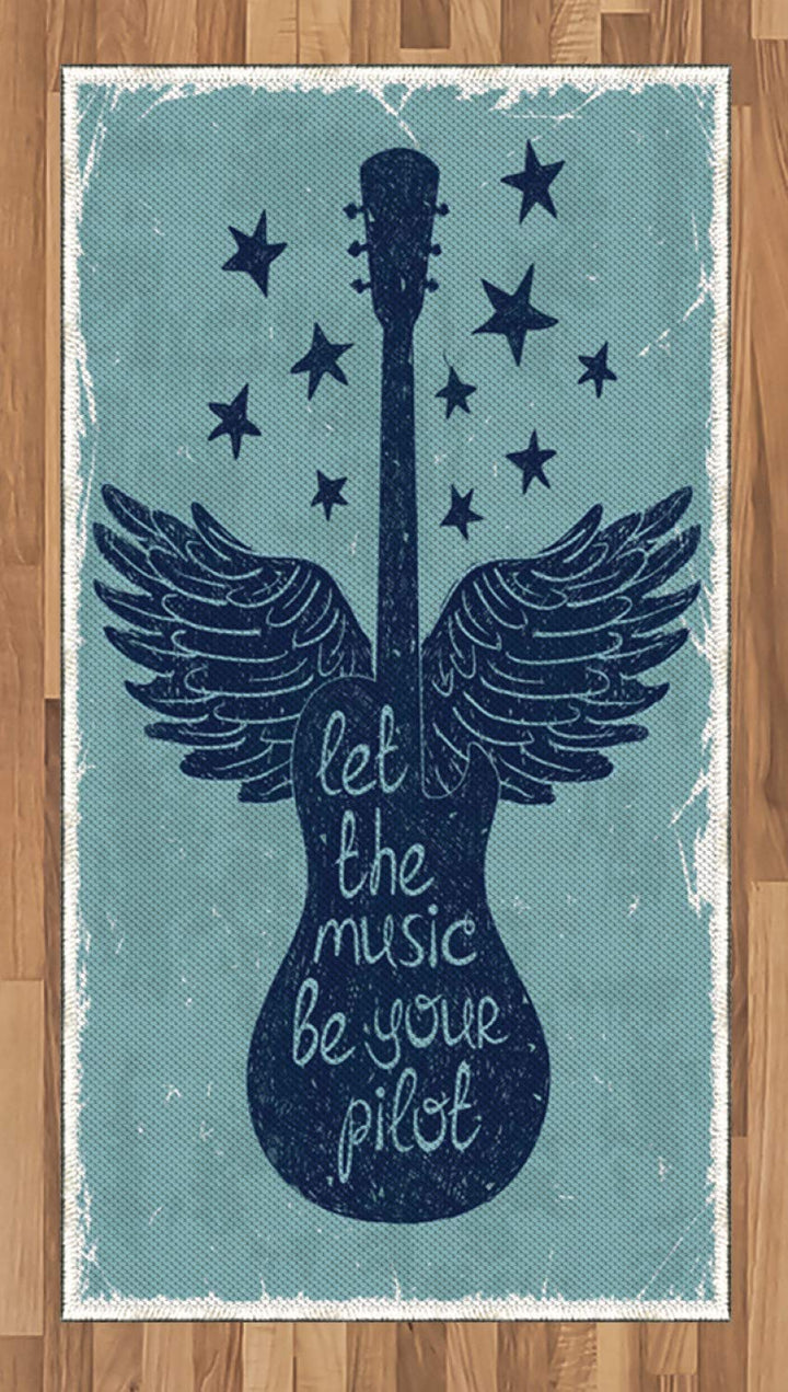 ABAKUHAUS Retro Teppich, Musik-Gitarren-Flügel blau, Deko-Teppich Digitaldruck, Färben mit langfrist