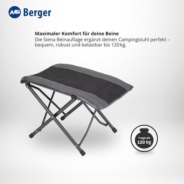 BERGER Siena Faltbare Beinauflage | Klapphocker Camping Fusshocker Outdoor belastbar bis 120kg | Cam