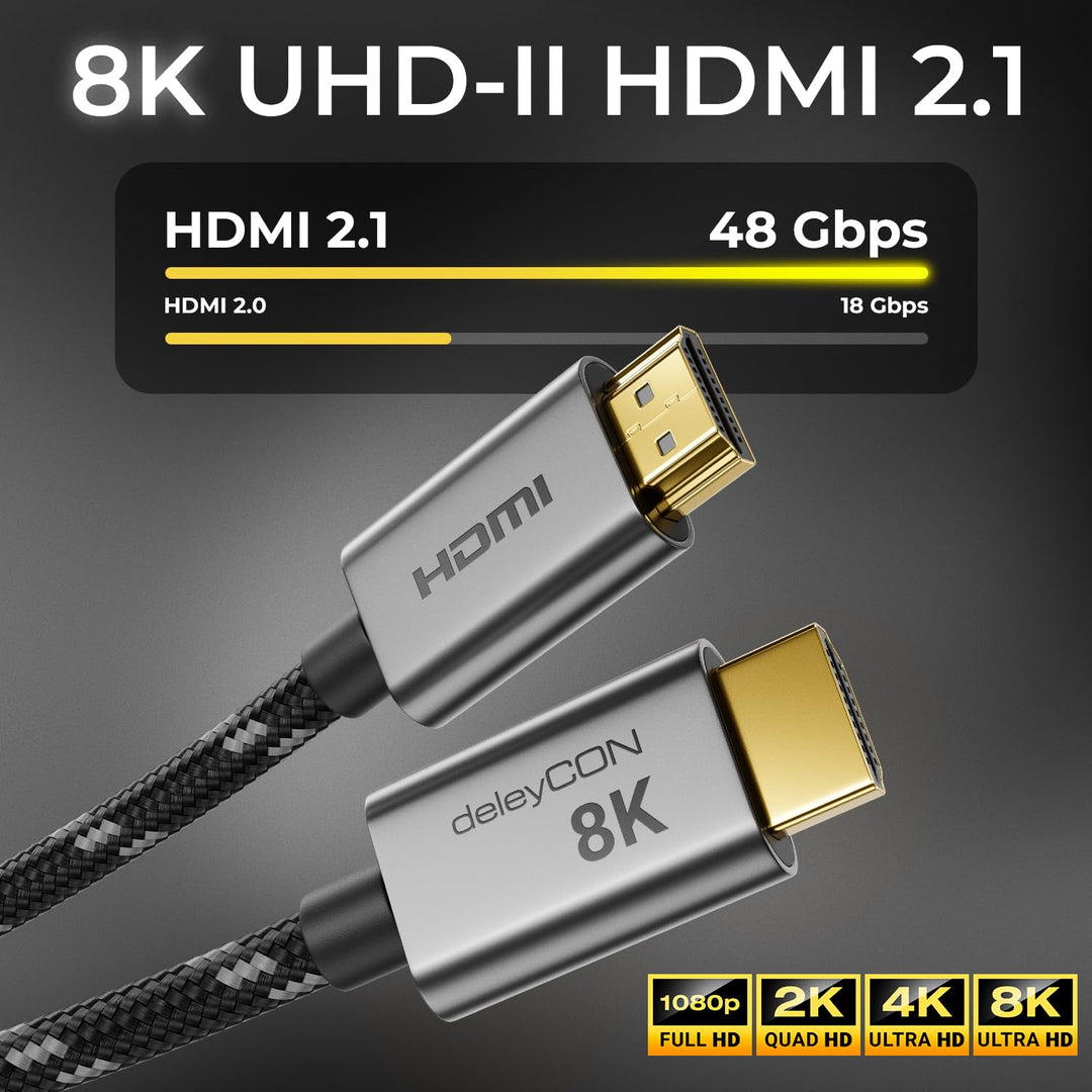deleyCON 8K HDMI 2.1 Kabel 10m - für TV, Monitor, PS4, PS5, Xbox, Dolby Atmos Soundbar eARC, HDR10+
