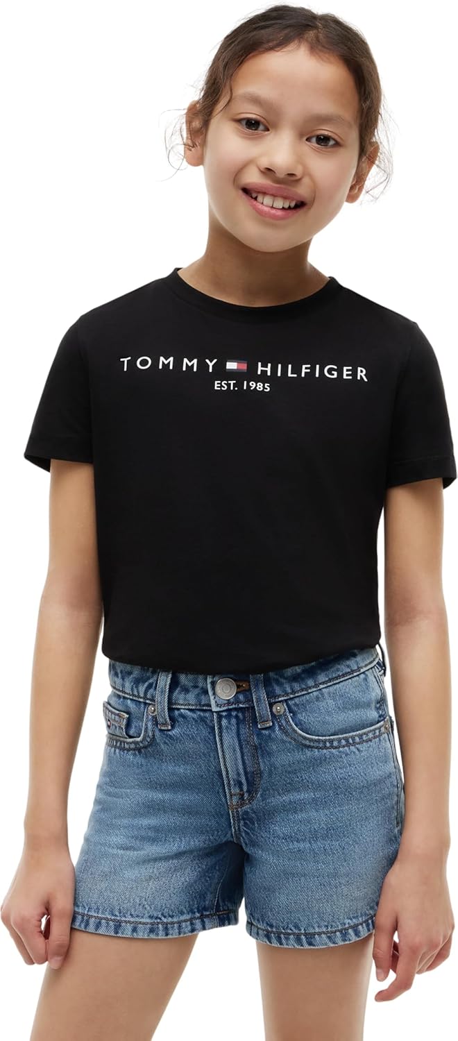 Tommy Hilfiger Kinder Unisex T-Shirt Kurzarm Essential Tee Rundhalsausschnitt 10 Jahre Schwarz, 10 J