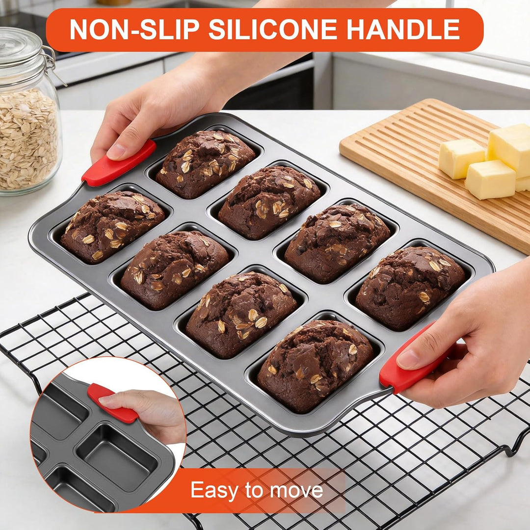 Hejo 2 Stück Mini Brötchen Backform, 8 Mulden Aus Karbonstahl Mini-Kastenform mit Silikongriff, BPA-