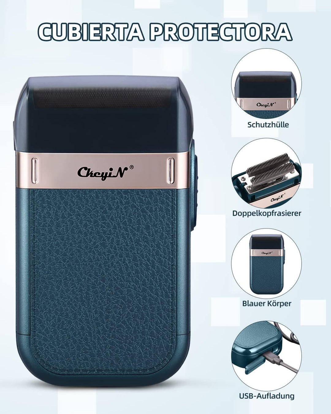 CkeyiN Elektrorasierer Herren, Rasierer Elektrisch, Rasierapparat Blau,Präzisionstrimmer,Barber Shav