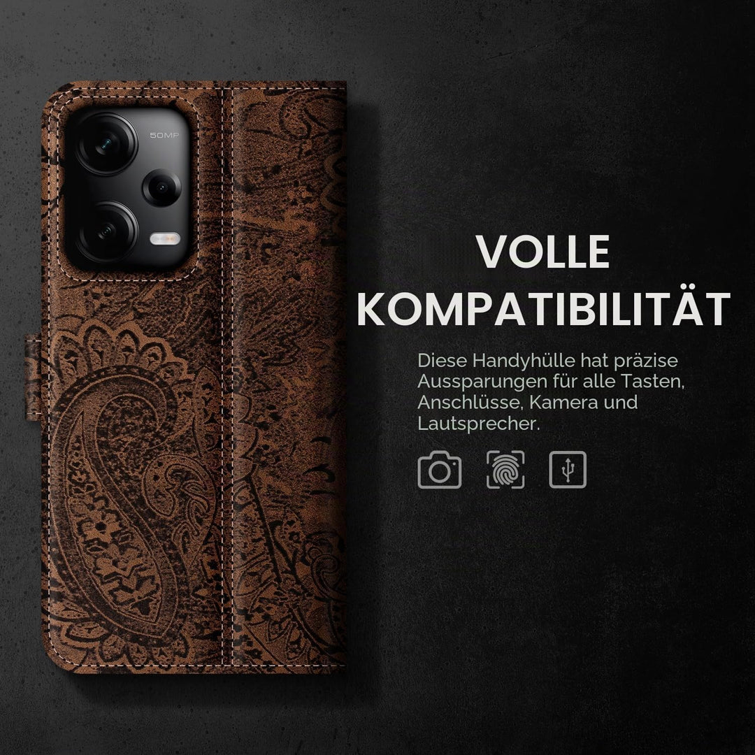 SURAZO Handyhülle für Xiaomi Redmi Note 12 Pro Plus 5G Hülle Leder – Klappbare Echtleder Schutzhülle