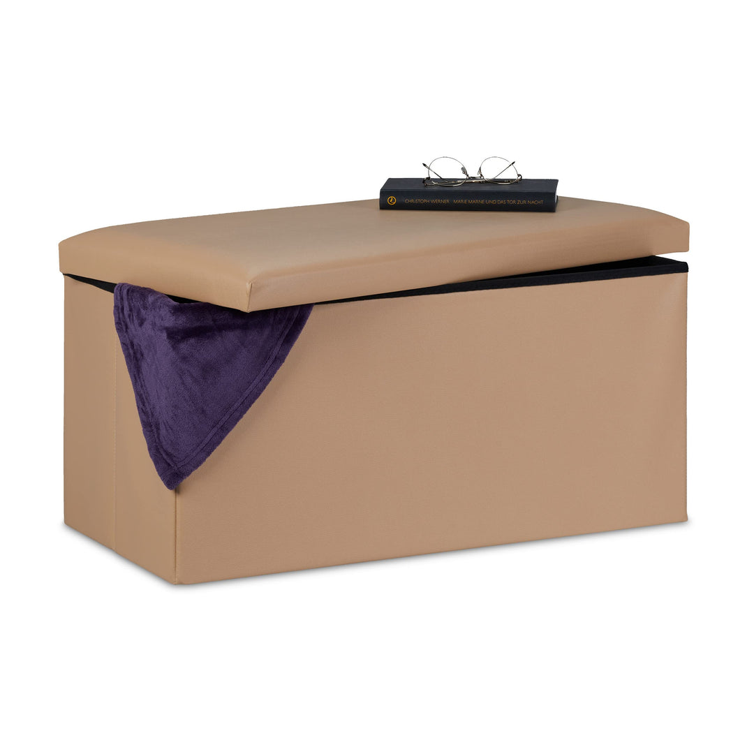 Relaxdays Sitzbank, Stauraum, Kunstleder, faltbar, gepolstert, Flur, Schlafzimmer, HBT 37,5 x 76,5 x