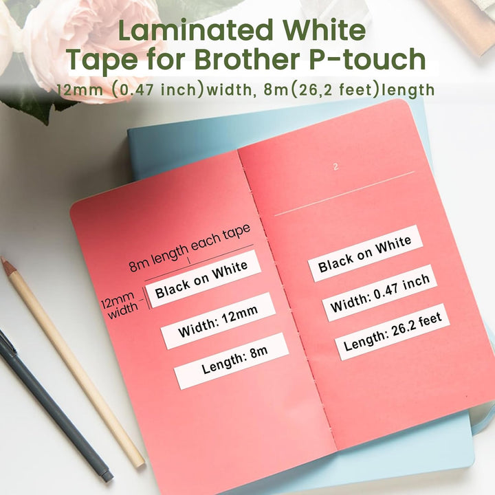 Markurlife TZe-231 12mm Kompatibel mit Brother P-Touch Bänder 12mm Schwarz auf Weiss TZe231 TZ Tape