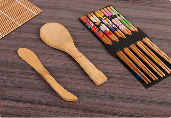 9 STK Sushi Set:2 Bambus Sushi Matte & 5 Paar Sushi Stäbchen & 1 Reislöffel & 1 Sushi Messer,DIY Sus