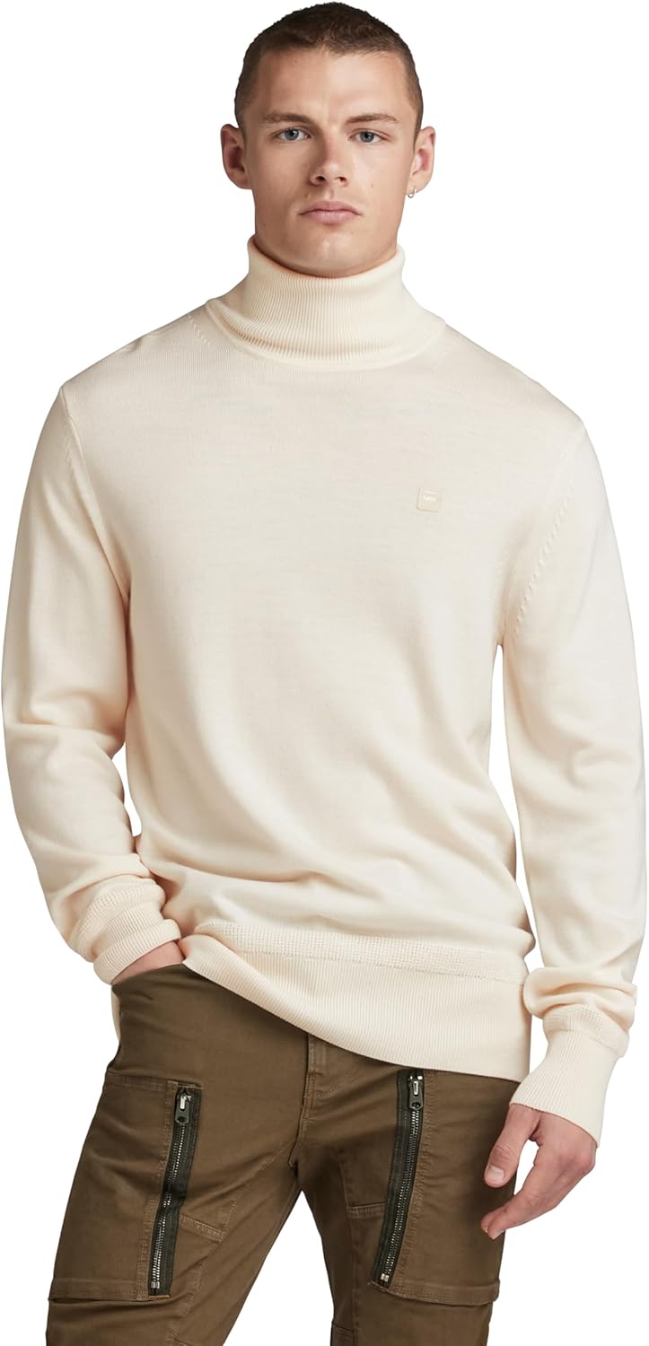G-STAR Herren Premium Core Turtle Knitted Sweater XL Beige (Eggnog D21933-b692-g076), XL Beige (Eggn